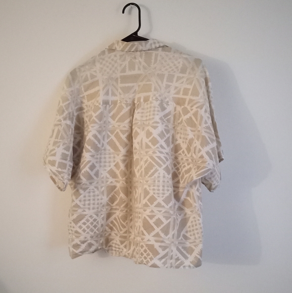 Esprit 1980's Tan & Ecru Oversized Tropical Scene Cotton Shirt - Size: S - Picture 4 of 4